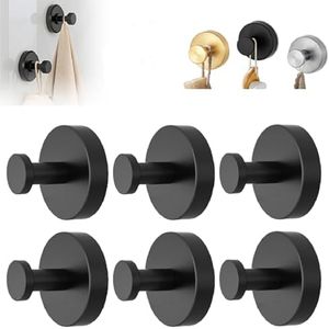 Morekfly Suction Cup Hooks for Shower, Strong Suction Cups Hooks, No Drill Stainless Steel Vacuum Suctions Cups Hanger for Shower Mirror Bathroom Hanging Towels Suctions Hanger (Black, 6Pack)