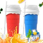 Slushie Maker Cup 2Pcs, 500ml Slushy Cup Silicone Slushy Maker Cup Quick Frozen Smoothies Squeeze Cooling Cup for Milk Shake, Fruit Juice, Cola