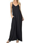 YMING Women's V Neck Dress Summer Dress Maxi Dress with Pockets Sleeveless Dress Black 2XL