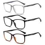 Fsread 3 Pack Blue Light Blocking Reading Glasses for Men Spring Hinge Sport Square Reader TR90 Anti Glare Computer Glasses +3.0