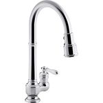 Kohler K-99260-CP, Polished Chrome Artifacts Single-Hole Kitchen Sink Faucet with 17-5/8 in. Pull-Down Spout and 3-Function Sprayhead, One size