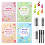 4 Pack Large Reusable Handwriting Practice Copybook, Comfy Tracing Sight Words Grooves Magic Practice Workbook Set(4 Books & 3 Pens & 6 Aid Pen Grips & 15 Pen Refills)