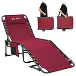 KingCamp Folding Outdoor Chaise Lounge Chair, 5-Position Adjustable for Beach, Sunbathing, Patio, Pool, Lawn, Lay Flat Portable Lightweight Heavy-Duty Camping Reclining Chair with Shoulder Strap, Wine