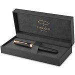 PARKER Sonnet Fountain Pen, Matte Black Lacquer with Gold Trim, Medium Nib (1931517)