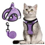 FAYOGOO Cat Harness and Lead Set, Cat Harness for Walking Escape Proof, Adjustable Cat Lead and Harness Set Lifetime Replacement, Easy Control Breathable Cat Leash with Reflective Strip (Purple, M)