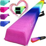 PreGymnastic 6FT/8FT/9.5FT Folding Balance Beam for Kids 3-12,Foldable Gymnastics Floor Beam-Extra Firm Suede Cover with Carry Bag for Home-Gym Equipment for Toddler Teenage (Rainbow, 8ft)