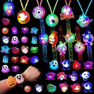 EBKCQ 81x Halloween Enfant Clignotant Anneaux, Halloween Jouet pour Jeux Halloween, Halloween Light Up Bracelets, Colliers, Lumineux Tatouage,Halloween Night décoration Cadeau pour Enfants et Adultes