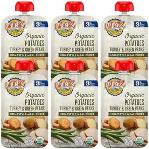 Earth's Best Organic Baby Food Pouches, Stage 3 Homestyle Meal Puree for Babies 9 Months and Older, Organic Potatoes Turkey and Green Beans Puree, 3.5 oz Resealable Pouch (Pack of 6)