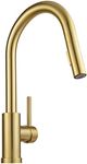 Brushed Gold Kitchen Faucet with Pull Down Sprayer, Lava Odoro Brass Kitchen Sink Facuet Single Handle with Deck Plate, Fit for 1 Hole and 3 Hole Installation, 16 3/4 Inch, KF1120