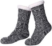 SDBING Women's Winter Super Soft Warm Cozy Fuzzy Fleece-Lined with Grippers Slipper Socks (Black and White Rhombic)