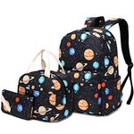 Yusudan Planets Girls School Backpack, 3 in 1 Set Kids Teens School Bag Bookbag with Lunch Bag Pencil Case