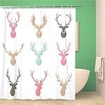 Awowee 72x78 Inches Shower Curtain Moose Deer Horns Label Silhouette Stag Norway Hunter Female Waterproof Polyester Fabric Bath Bathroom Curtain Set with Hooks