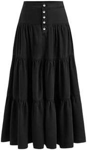 CIDER Womens Long Jean Denim Tiered Button Down High Waist Maxi Skirts