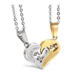 Vembley Loveable Golden Silver Stainless Steel Broken Heart Best Friends Forever Heart Pendant Necklace