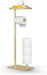 Day Moon™ - Toilet Paper Holder - Modern Roll Holder for Bathroom - 1 Pack - Free Standing - with Shelf, Gold