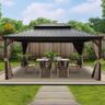 Kozyard Alexander 12‘ X 16’ Hardtop Aluminum Permanent Gazebo with a Mosquito Net and Privacy Sidewalls, Permanent Gazebo Pavilion for Patio, Backyard (Brown)
