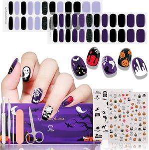 EBANKU Semi-Cured Gel Nail Strips, Halloween Nail Gel Strips, Nail Sticker Easy Apply for Salon-Quality Manicure Nail Art Stickers Wraps with Nail File and Nail Stick (Purple Glam)