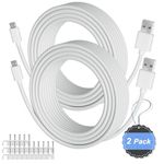 2-Pack 30FT USB to Micro USB Extension Power Cable, Long Charging Cord, 21AWG OFC, Oxygen-Free Copper, Compatible with Wyze Cam, Nest Cam, Yi Home Camera, Kasa Cam Security Camera, White