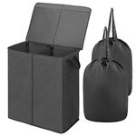 TOTANKI Double Laundry Basket with Removable Bags, 135L 2 Section Large laundry Hamper with Lid, Collapsible Clothes Baske with Handles, Divided Laundry Basket for Bedroom, College, Bathroom (Black)
