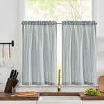 TOPICK Blue Striped Small Curtains 24 Inch Drop Linen Kitchen Curtains Translucent Short Cafe Curtains Flax Light Filtering for Country Small Window Basement Sink Laundry Room Bathroom 2 Panels