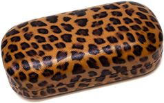 Calabria Large Leopard Animal Print Hard Clamshell Eye/Sunglass Case in 3 Colors, Brown, One size