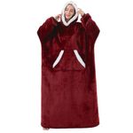 Wearable Blanket Hoodie for Women/Kids/Men, Oversized & Cozy Sherpa Lined Hoodie Sweatshirt Blanket(Burgundy,Oversized)