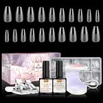 Kredioo Gel X Nail Extension Kit, 500Pcs Acrylic Nail Tips Medium Coffin Pre-Shaped with 4 in 1 Nail Glue Base Coat, UV Nail Lamp, Prep Dehydrator, Beginner Easy DIY Manicure Nail Art Kit