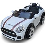 SRECAP Mini Coper Electric Ride on Car for Kids with Rechargeable 12V Battery, Music, Lights and Swing. (White)