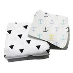 Organic Cotton Muslin Pack of 2 Baby Bath Towel Cotton Cloth Premium Baby Washable, Reusable, Absorbent, Extra Soft 120 X 120 Cm_Anchor & Multi Dot
