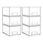 Vtopmart 6 Pack Clear Stackable Storage Drawers, 4.4'' Tall Acrylic Bathroom Makeup Organizer,Plastic Storage Bins For Vanity, Undersink, Kitchen Cabinets, Pantry, Home Organization and Storage