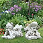 HomeZone Boy and Girl Laying and Reading Garden Ornaments Outdoor - Fully Waterproof Large Stone Effect Ornaments, Hand Crafted Lawn Statue and Sculpture Home and Garden Antique Decor