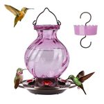 Auslar 26 Ounces Hummingbird Feeder, Purple Hummingbird Feeders for Outdoors Hanging, Ant Moat and 5 Flower Feeding Ports, Fade Proof, Rustproof, Leakproof, Netted Flower Bud Shape Bottle