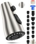 Hibbent Stainless Steel Pull Down Spray Head Replacement with 15 Adapters, NSF/ANSI/CAN 61 & CUPC Certified 3-Function Kitchen Faucet Nozzle, Compatible with Moen, Delta, Kohler Faucet, Brushed Nickel