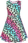JESKIDS Little Girls Unicorn Dress Sleeveless Casual Twirl Dresses Print Sundress Leopard Print 8-9 Years