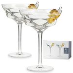 Viski Faceted Martini Glasses Set of 2 - Crystal Cocktail Coupes - 10 oz