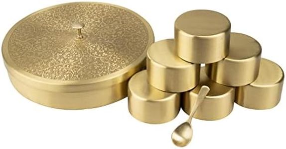 SEMPYIX New Pure Brass Masala Box Set with Spoon Container 90 ML-Food Spice Storage Rack Indian Boxes Dani Dabba -kitchen (8-INCH), Golden-Brass (BRASS SPICES BOX-8 INCH)