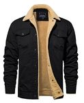 TACVASEN Men's Winter Cargo Jackets Fleece Lining Military Warm Thicken Cotton Cargo Jackets Coat Black S