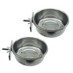 2 Pack Bird Feeding Dish Cups, Parrot Food Bowl Clamp Holder - Stainless Steel Coop Cup, Bird Cage Water Bowl for Parakeet African Greys Conure Cockatiels Lovebird Budgie Chinchilla