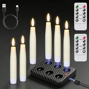 GenSwin Rechargeable Flameless Taper Candles Charging Base 2 Remote Ivory