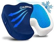 Sleepavo Navy Blue Memory Foam Seat Cushion for Office Chair - Cooling Gel Pillow for Sciatica Coccyx Back Tailbone and Lower Back Pain Relief - Chair Pad Lumbar Support in Office, Car, Airplane