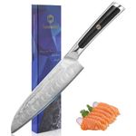 Sunnecko Damascus 7 inch Japanese Santoku Knife-Professional Kitchen Knife Forged of Premium Damascus VG10 Steel-for Cutting Meat Vegetable-G10 Handle-Non Stick Blade Design