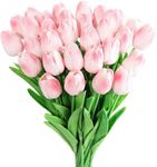 20pcs Artificial Flowers Tulip 13.5" for Chirstmas Holiday Home Decorations Arrangement Wedding Bouquet, Excellent Gift Idea for Mothers Day (Pink)