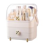 SUNFICON 3 Tiers Makeup Organizer Holder Cosmetic Storage Box with Dust Free Cover Portable Handle 2 Rroomy Drawers,Great for Bathroom Countertop Bedroom Dresser,Ivory White