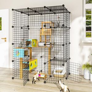 PAWING Cat Cages Indoor Cat Enclosures Indoor, Large Catio Outdoor Cat Enclosure DIY Cat Playpen Detachable Metal Wire Kennels Crate 2x3x4 Large Exercise Place Ideal for 1-3 Cat