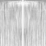 Propsicle 2 Pcs 3ftx6ft Silver Metallic Shimmer Backdrop Tinsel Fringe Foil Curtains Anniversary, Birthday, Bachelorette, Baby Shower Party Decoration - Pack of 2