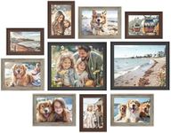 SONGMICS Picture Frames with 16 Mats, Set of 10 Collage Photo Frames, Two 8x10, Four 5x7, Four 4x6 Frames, Hanging or Table Display, Glass, 12 Non-Trace Nails, Maroon Brown, Heather Greige, Ash Black