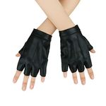 JISEN Women Punk Half Finger PU Leather Performance Gloves B-Black