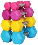 Fitvids Colored Rubber Encased Hex Dumbbell, Set Including 5, 10, 15, 20LB Pairs