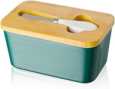 Mantequillera de Porcelana con Cuchillo y Tapa de Madera, Candiicap Contenedor Grande para Mantequilla, Recipiente Hermética para Todo Tipo de Mantequilla(Verde Mate)