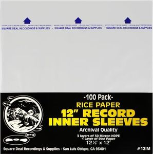 (100) 12" Record Inner Sleeves - 3-Layers of Archival Quality, Anti-Static HDPE with Rice Paper Enclosed Insert for Extra Rigidity #12IM